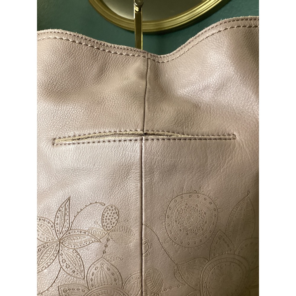 The Sak Leather Hobo Bag Taupe Embossed Floral Mandala Shoulder Bag Boho - Picture 5 of 8